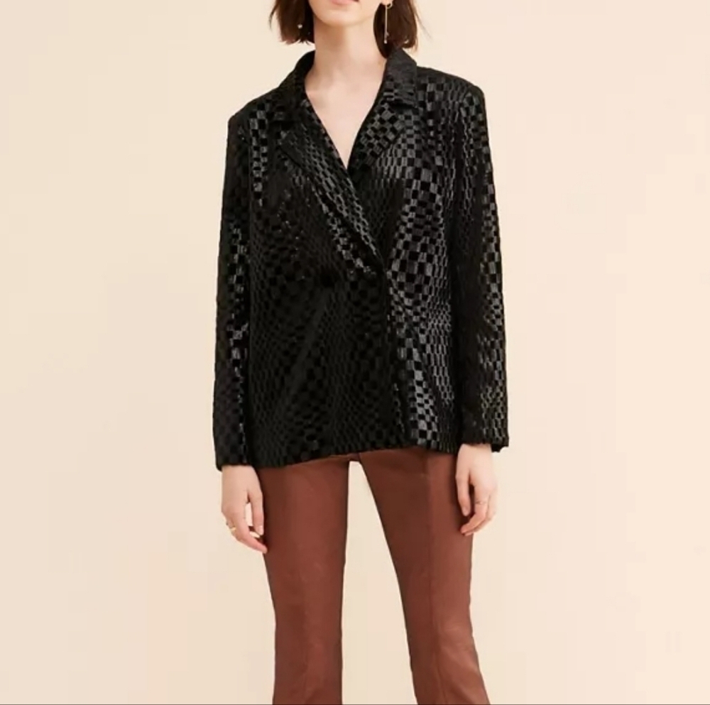 Daisy Street Checkerboard Black Sequin Blazer XS Oversized Trendy Party